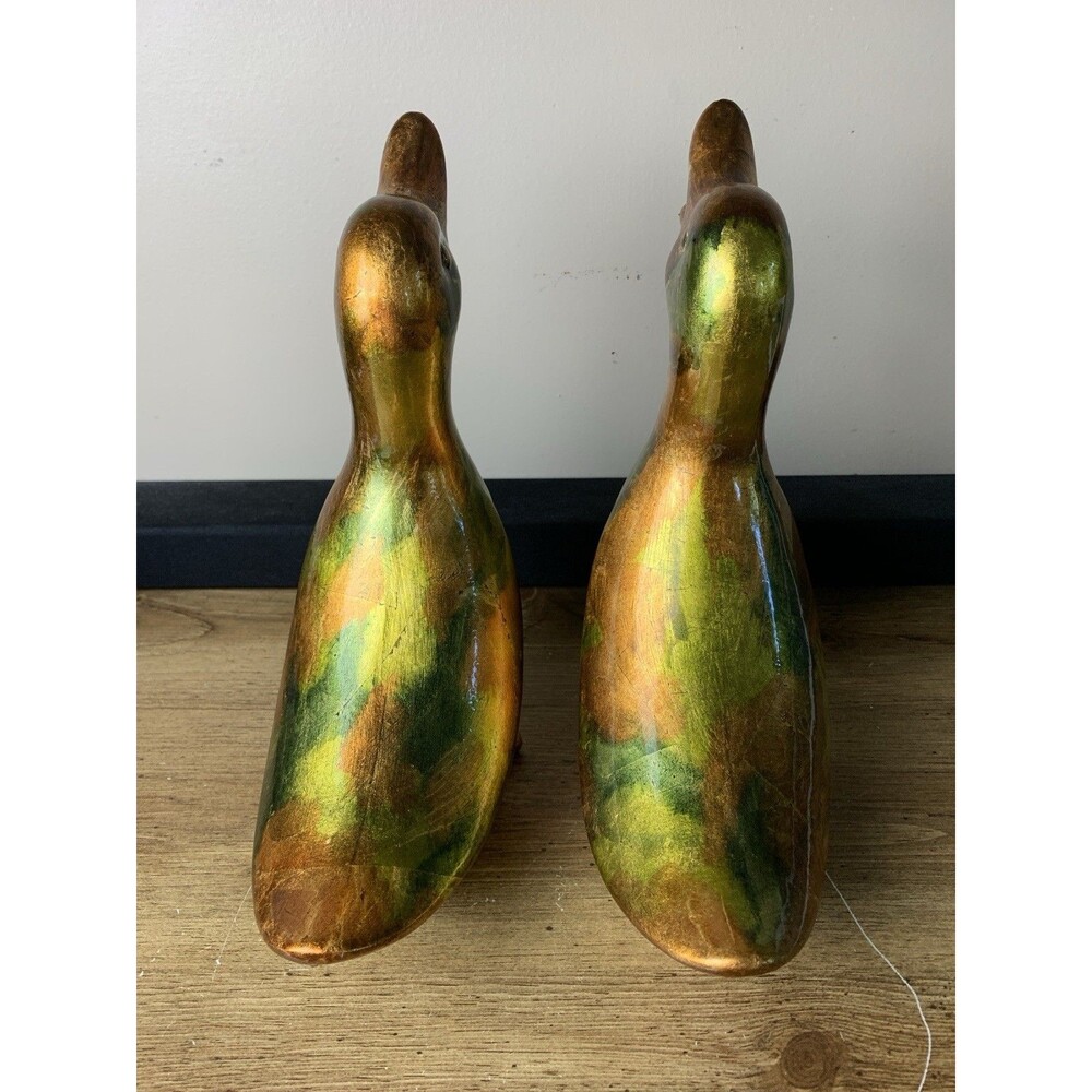 Vintage Iridescent Ceramic Duck Figures Brass Color MCM Unique HTF - Picture 4 of 14